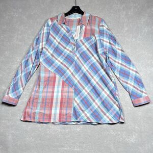 Soft Surroundings Tunic Top Women’s 1X Multicolored Plaid Textured La Pass NWT!